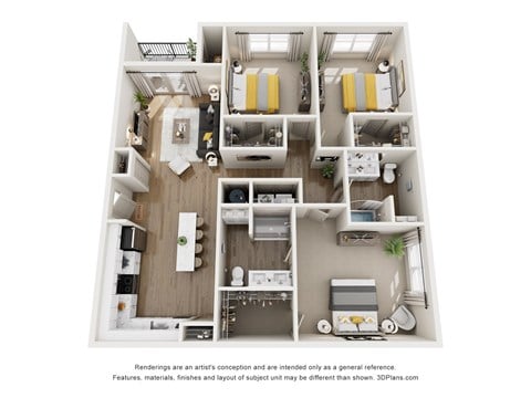 Floor plan for 3 beds, 2 baths, 1525 sqft